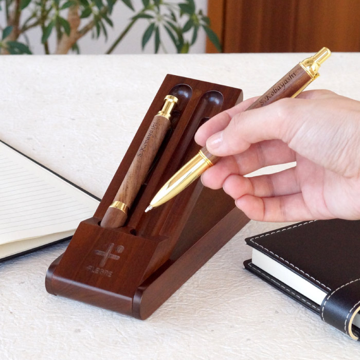 木製ボールペン＋シャーペン＋ペンスタンドセット