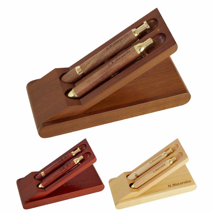 ボールペン+シャーペン+ペンスタンド木製３点セット