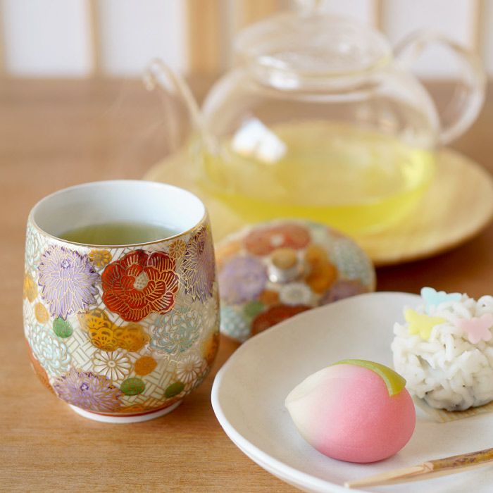 九谷焼 金花詰め 蓋付湯呑み 単品