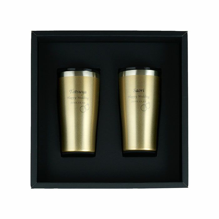 ゴールドステンレスタンブラーダブルリングハート桜スマイルペア