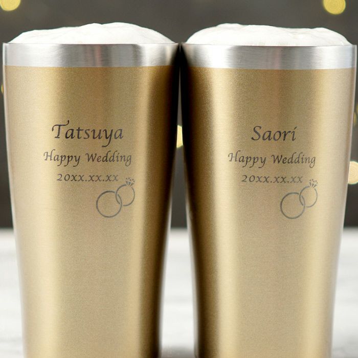 ゴールドステンレスタンブラーダブルリングハート桜スマイルペア