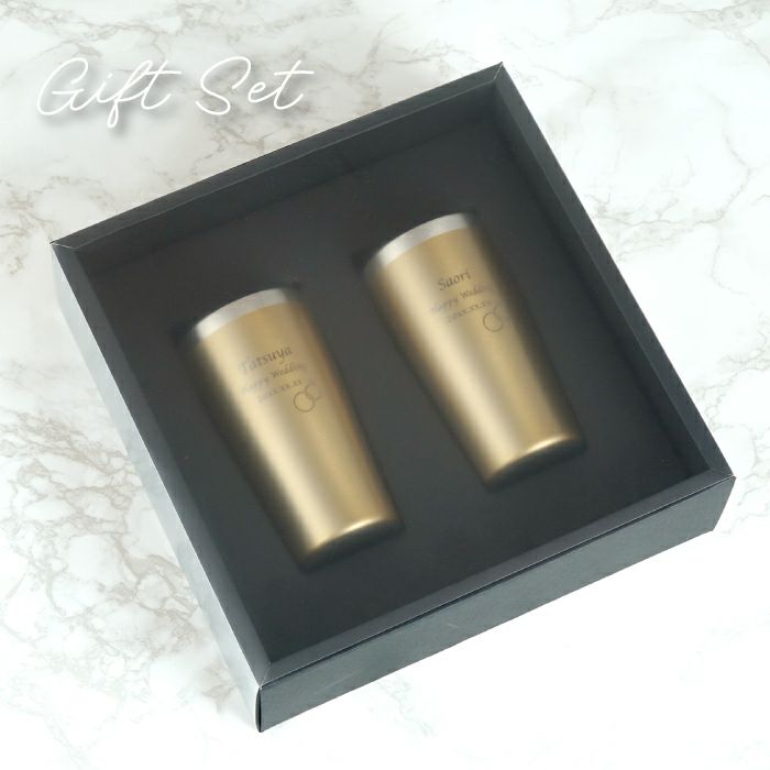 ゴールドステンレスタンブラーダブルリングハート桜スマイルペア