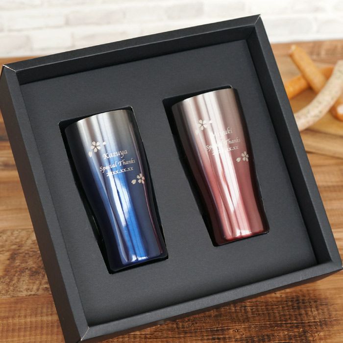 グラデーションカラー真空断熱ステンレスタンブラー 桜ペア 430ml