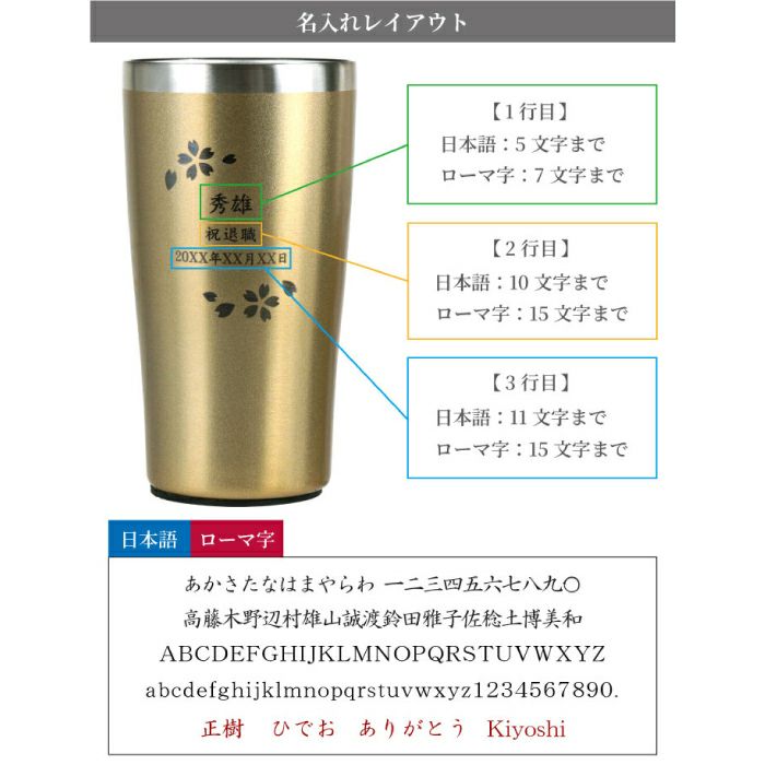 ゴールド真空断熱ステンレスタンブラー 桜 日本語ver 450ml