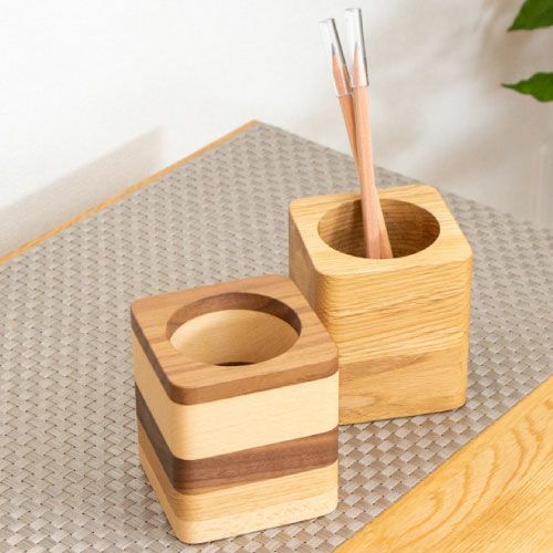 無垢材ペン立て角 サークル