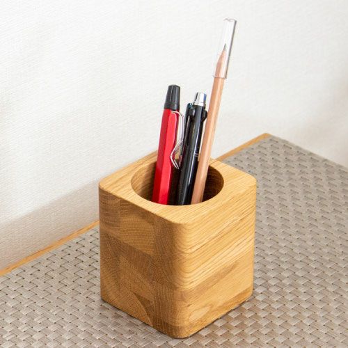 無垢材ペン立て角 サークル