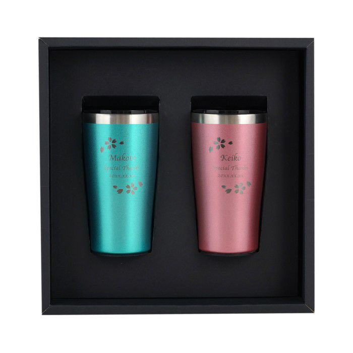 真空断熱ステンレスカラータンブラー420ml桜ペアセット