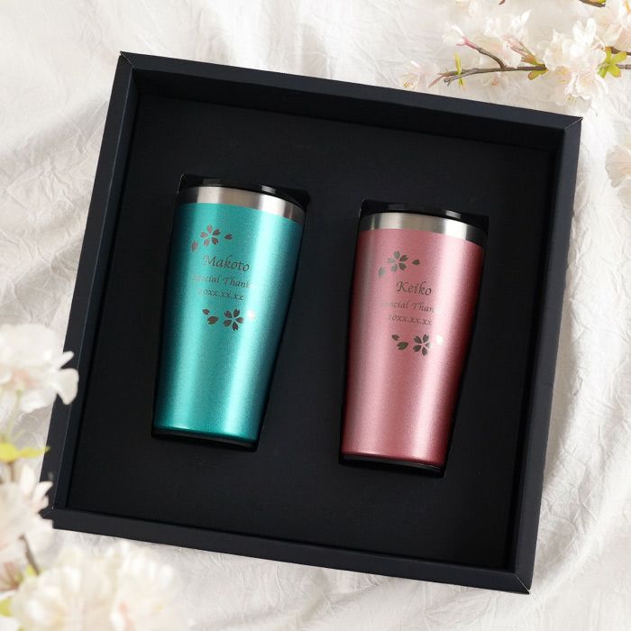 真空断熱ステンレスカラータンブラー420ml桜ペアセット