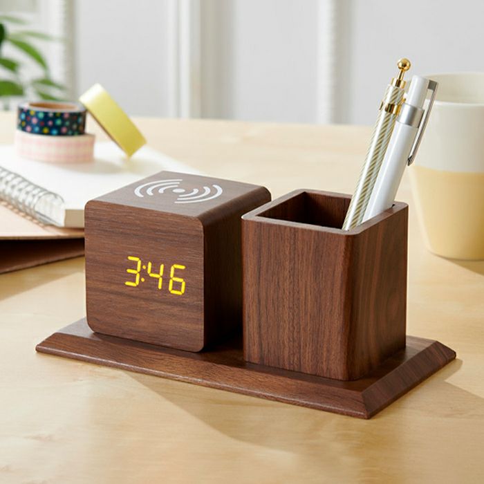 ペンホルダー付ワイヤレス充電クロック
