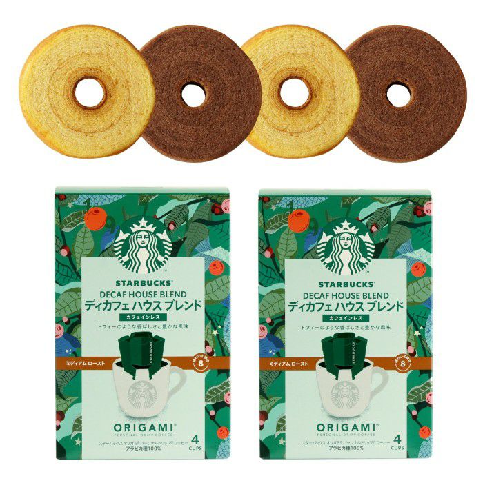 ディカフェ スターバックスコーヒー2個＋バームクーヘン4個ギフトセット