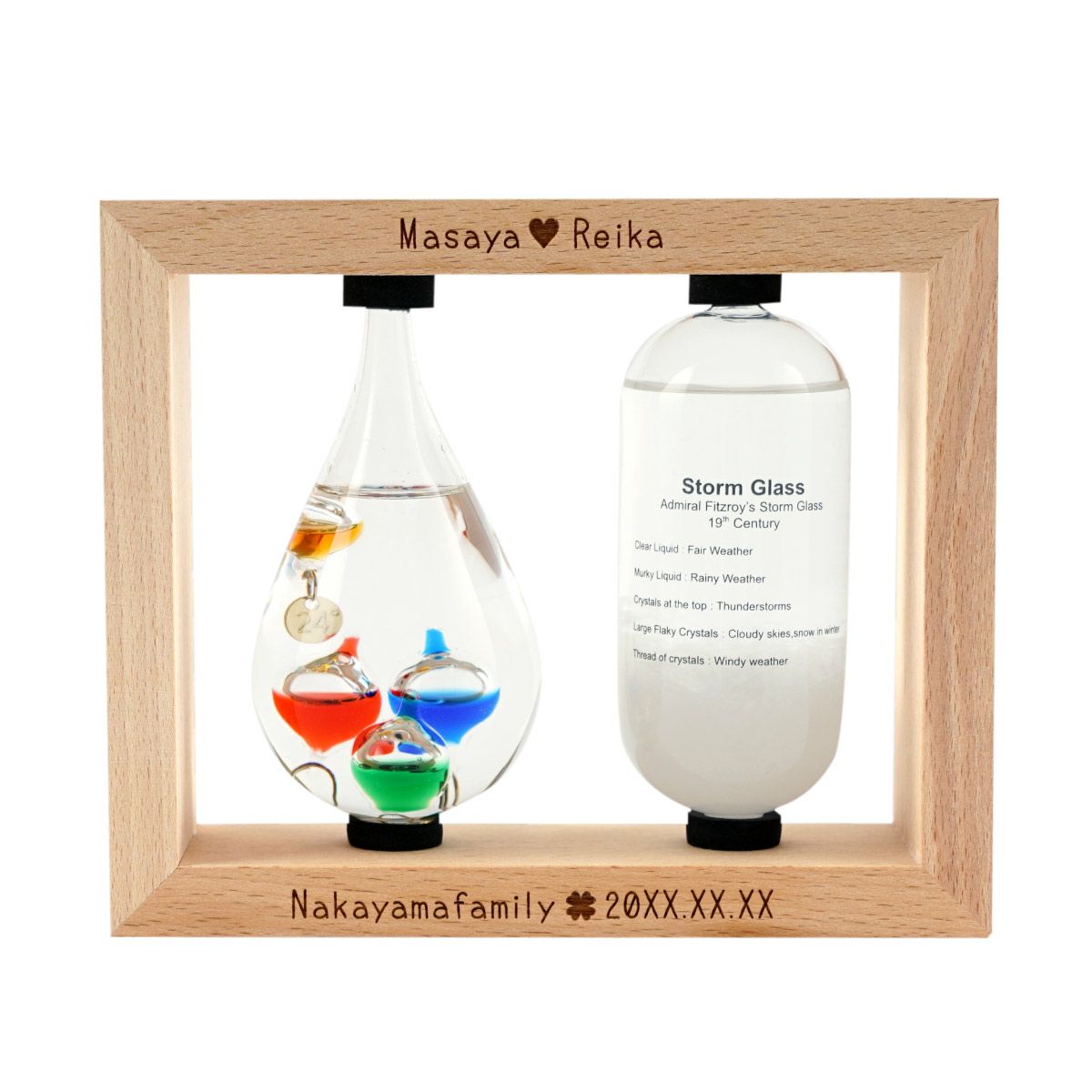 木製フレーム付きガリレオ温度計＆ストームグラス