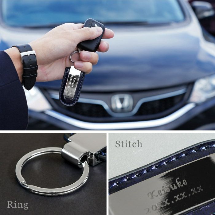 メタルプレートキーホルダー＆本革バイカラー名刺入れセット