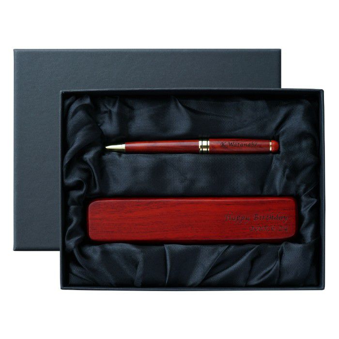 木製ボールペン&ペンケースギフトセットローズウッド