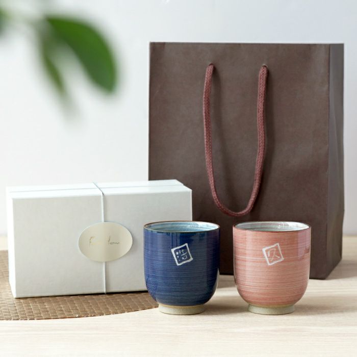 有田焼湯呑[粉引千段]　ペア