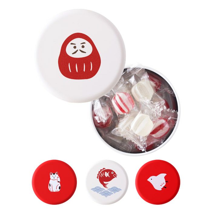 縁起 缶 S ( 紅白飴 )