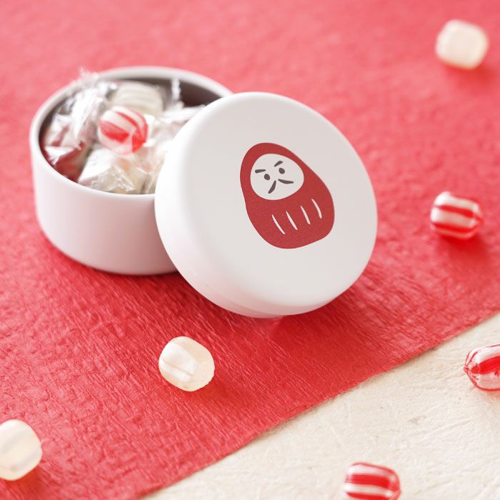 縁起 缶 S ( 紅白飴 )