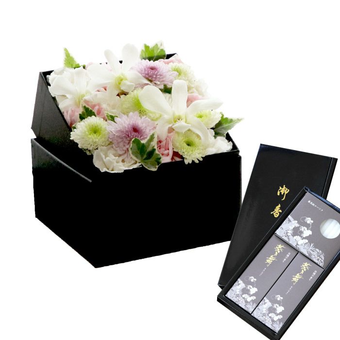 お供えボックスフラワーとお線香のギフトセット
