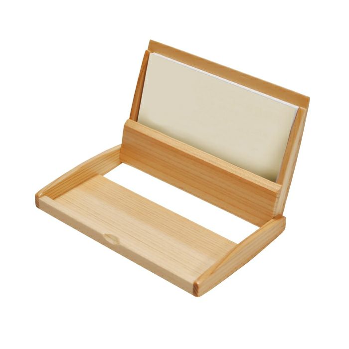 カードスタンドにもなるヒノキの名刺入れ